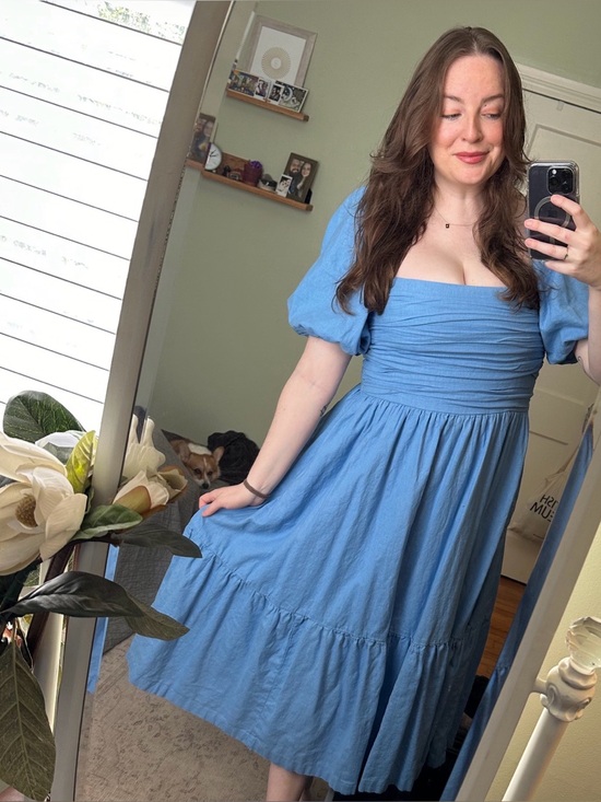 Abercrombie & Fitch Dresses & Skirts - Abercrombie & Fitch Emerson Linen-Blend Blue Puff-Sleeve Dress